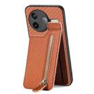 For Redmi K80 / Poco F7 Pro Carbon Fiber Vertical Flip Zipper Phone Case(Brown) - 3