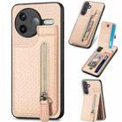 For Redmi K80 / Poco F7 Pro Carbon Fiber Vertical Flip Zipper Phone Case(Khaki) - 1