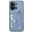 For OPPO Reno9 Wristband Kickstand Card Wallet Back Cover Phone Case with Tool Knife(Blue) - 1