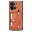 For OPPO Reno9 Wristband Kickstand Card Wallet Back Cover Phone Case with Tool Knife(Brown) - 1