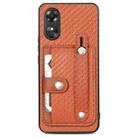 For OPPO A17 Wristband Kickstand Card Wallet Back Cover Phone Case with Tool Knife(Brown) - 1