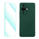For Huawei Nova 11 ENKAY Liquid Silicone Phone Case with Tempered Glass Film(Dark Green) - 1