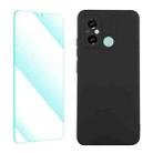 For Xiaomi Poco C55 / Redmi 12C ENKAY Liquid Silicone Phone Case with Tempered Film(Black) - 1