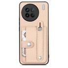 For vivo X90 Wristband Kickstand Card Wallet Back Cover Phone Case with Tool Knife(Khaki) - 1