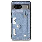 For Google Pixel 7a Wristband Kickstand Card Wallet Back Cover Phone Case with Tool Knife(Blue) - 1