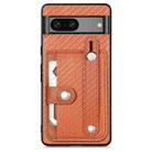 For Google Pixel 7a Wristband Kickstand Card Wallet Back Cover Phone Case with Tool Knife(Brown) - 1