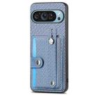 For Google Pixel 9 Wristband Kickstand Card Wallet Back Cover Phone Case with Tool Knife(Blue) - 1