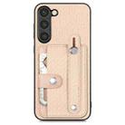 For Samsung Galaxy S21 5G Wristband Kickstand Wallet Back Phone Case with Tool Knife(Khaki) - 1