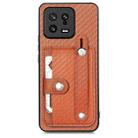 For Xiaomi 13 Wristband Kickstand Wallet Back Phone Case with Tool Knife(Brown) - 1