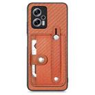 For Redmi Note 11T Pro 5G Wristband Kickstand Wallet Back Phone Case with Tool Knife(Brown) - 1