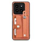 For Xiaomi 14 Pro Wristband Kickstand Card Wallet Back Phone Case with Tool Knife(Brown) - 1