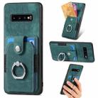 For Samsung Galaxy S10+ Retro Skin-feel Ring Card Wallet Phone Case(Green) - 1