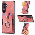 For Samsung Galaxy S24+ 5G Retro Skin-feel Ring Card Wallet Phone Case(Pink) - 1