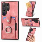 For Samsung Galaxy S24 Ultra 5G Retro Skin-feel Ring Card Wallet Phone Case(Pink) - 1