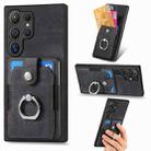 For Samsung Galaxy S24 Ultra 5G Retro Skin-feel Ring Card Wallet Phone Case(Black) - 1