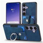 For Samsung Galaxy S25 5G Retro Skin-feel Ring Card Wallet Phone Case(Blue) - 2