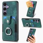 For Samsung Galaxy S25 5G Retro Skin-feel Ring Card Wallet Phone Case(Green) - 1