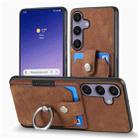 For Samsung Galaxy S25+ 5G Retro Skin-feel Ring Card Wallet Phone Case(Brown) - 2