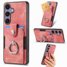 For Samsung Galaxy S25 Ultra 5G Retro Skin-feel Ring Card Wallet Phone Case(Pink) - 1