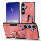 For Samsung Galaxy S25 Ultra 5G Retro Skin-feel Ring Card Wallet Phone Case(Pink) - 2