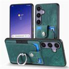 For Samsung Galaxy S25 Ultra 5G Retro Skin-feel Ring Card Wallet Phone Case(Green) - 2