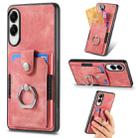 For Samsung Galaxy S25 Edge 5G Retro Skin-feel Ring Card Wallet Phone Case(Pink) - 1