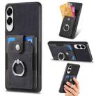 For Samsung Galaxy S25 Edge 5G Retro Skin-feel Ring Card Wallet Phone Case(Black) - 1
