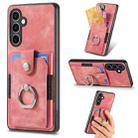 For Samsung Galaxy S24 FE 5G Retro Skin-feel Ring Card Wallet Phone Case(Pink) - 1
