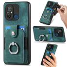 For Redmi 12C Retro Skin-feel Ring Card Wallet Phone Case(Green) - 1