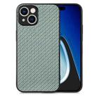 For  iPhone 15 Carbon Fiber Texture Leather Back Phone Case(Green) - 1
