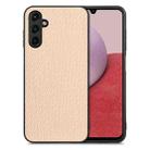 For Samsung Galaxy A14 5G Carbon Fiber Texture Leather Back Cover Phone Case(Khaki) - 1
