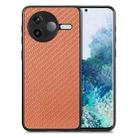 For Redmi K80 / Poco F7 Pro Carbon Fiber Texture Leather Back Cover Phone Case(Brown) - 1