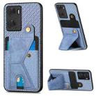 For OPPO A57 4G Carbon Fiber Wallet Flip Card K-shaped Holder Phone Case(Blue) - 1