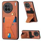 For vivo X90 Carbon Fiber Wallet Flip Card K-shaped Holder Phone Case(Brown) - 1