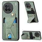 For vivo X90 Carbon Fiber Wallet Flip Card K-shaped Holder Phone Case(Green) - 1