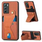 For vivo T1 Carbon Fiber Wallet Flip Card K-shaped Holder Phone Case(Brown) - 1