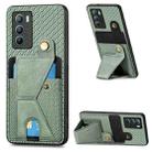 For vivo T1 Carbon Fiber Wallet Flip Card K-shaped Holder Phone Case(Green) - 1