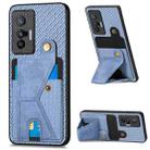 For vivo X70 Carbon Fiber Wallet Flip Card K-shaped Holder Phone Case(Blue) - 1