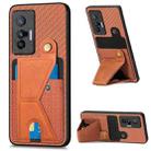 For vivo X70 Carbon Fiber Wallet Flip Card K-shaped Holder Phone Case(Brown) - 1