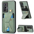 For vivo X70 Carbon Fiber Wallet Flip Card K-shaped Holder Phone Case(Green) - 1