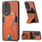 For Honor 80 Carbon Fiber Wallet Flip Card K-shaped Holder Phone Case(Brown) - 1