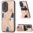 For Honor 80 Carbon Fiber Wallet Flip Card K-shaped Holder Phone Case(Khaki) - 1