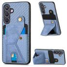 For Samsung Galaxy S24+ 5G Carbon Fiber Wallet Flip Card K-shaped Holder Phone Case(Blue) - 1