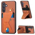 For Samsung Galaxy S24+ 5G Carbon Fiber Wallet Flip Card K-shaped Holder Phone Case(Brown) - 1