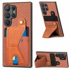 For Samsung Galaxy S24 Ultra 5G Carbon Fiber Wallet Flip Card K-shaped Holder Phone Case(Brown) - 1