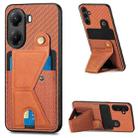 For Xiaomi Poco X7 Pro Carbon Fiber Wallet Flip Card K-shaped Holder Phone Case(Brown) - 1