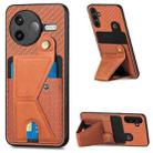For Redmi K80 / Poco F7 Pro Carbon Fiber Wallet Flip Card K-shaped Holder Phone Case(Brown) - 1