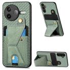 For Redmi K80 / Poco F7 Pro Carbon Fiber Wallet Flip Card K-shaped Holder Phone Case(Green) - 1