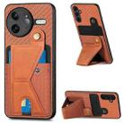 For Redmi K80 Pro / Poco F7 Ultra Carbon Fiber Wallet Flip Card K-shaped Holder Phone Case(Brown) - 1