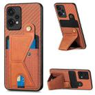 For Oneplus Nord CE 2 Lite 5G Carbon Fiber Wallet Flip Card K-shaped Holder Phone Case(Brown) - 1